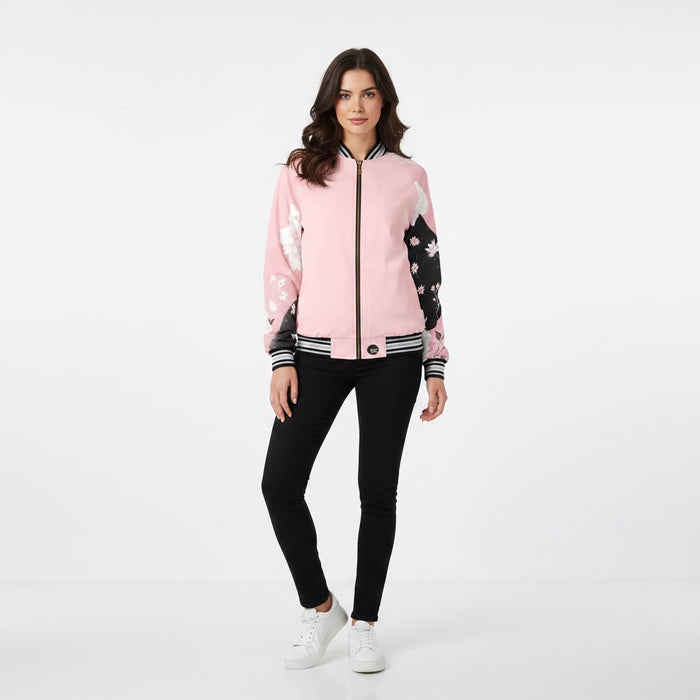 ETC Pink Painted Floral Bomber Jacket