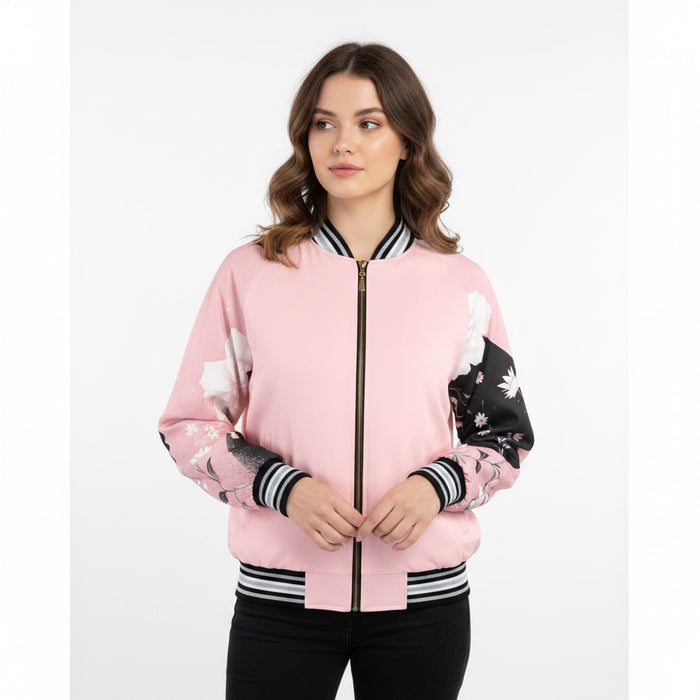 ETC Pink Painted Floral Bomber Jacket