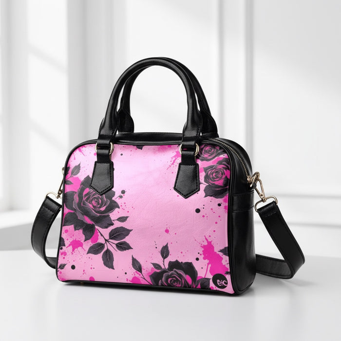 ETC Pink Rose Noir Shoulder PU Leather Handbag