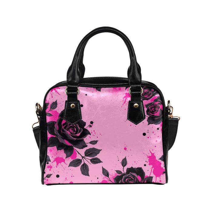 ETC Pink Rose Noir Shoulder PU Leather Handbag