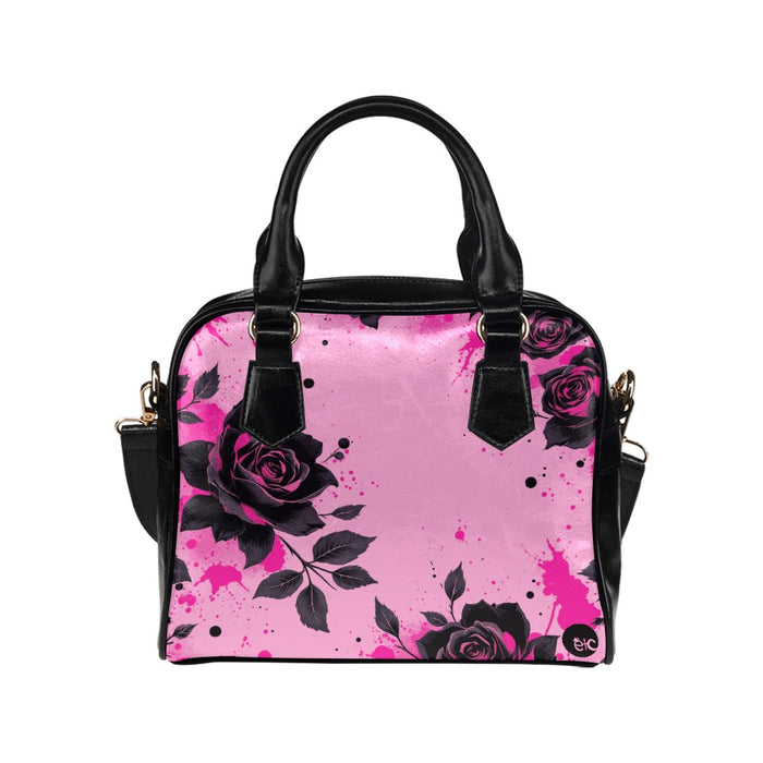 ETC Pink Rose Noir Shoulder PU Leather Handbag