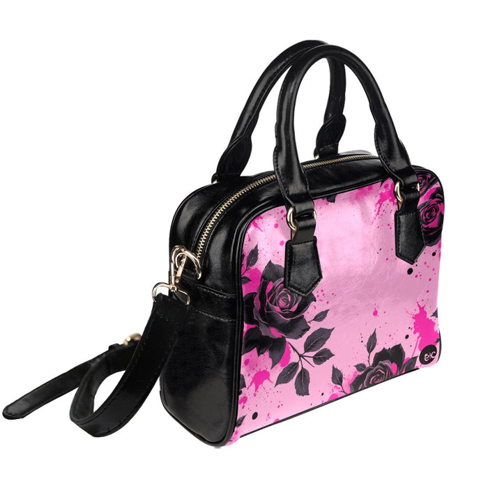 ETC Pink Rose Noir Shoulder PU Leather Handbag