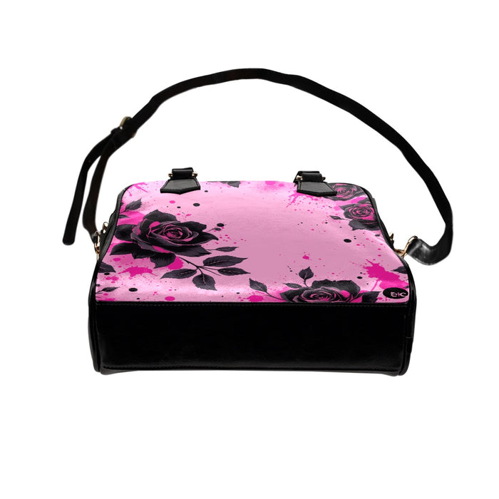 ETC Pink Rose Noir Shoulder PU Leather Handbag