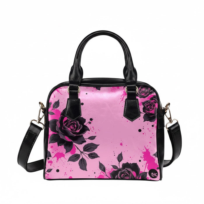 ETC Pink Rose Noir Shoulder PU Leather Handbag