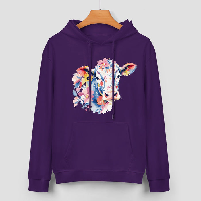 ETC Purple Floral Cow Cotton Hoodie
