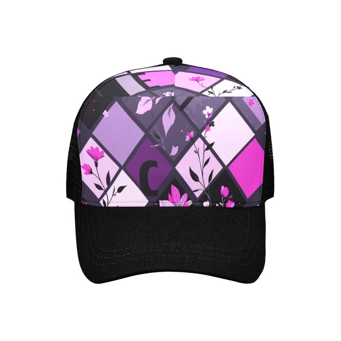 ETC Purple Floral Squares Trucker