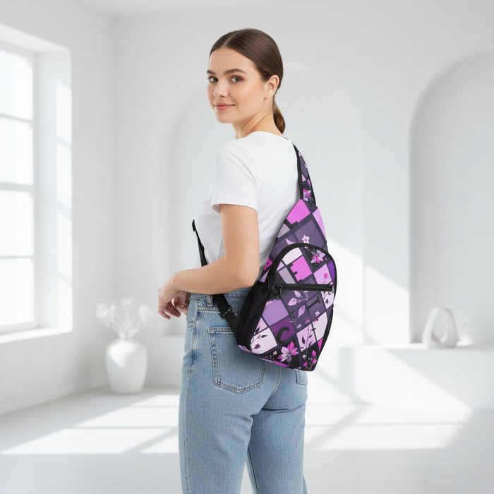 ETC Purple Squares Cross Body Bag