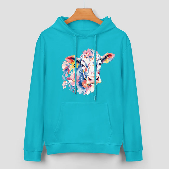 ETC Sky Blue Floral Cow Cotton Hoodie