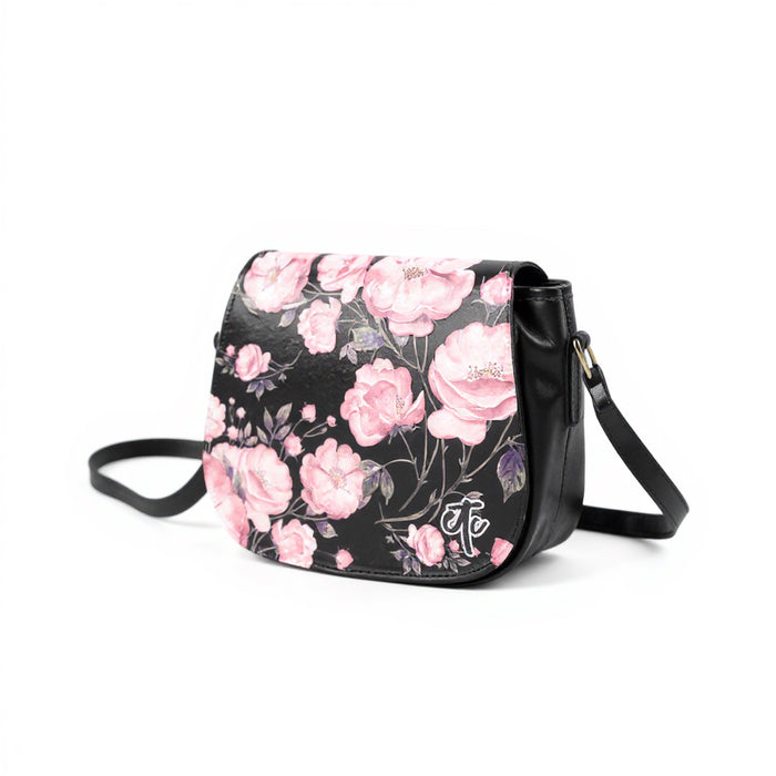 ETC Spring 17' Pink Peonies PU Leather Saddle Bag