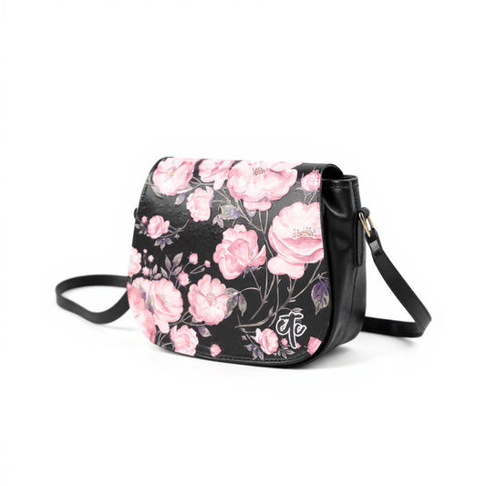 ETC Spring 17' Pink Peonies PU Leather Saddle Bag