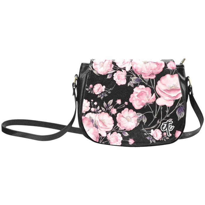 ETC Spring 17' Pink Peonies PU Leather Saddle Bag