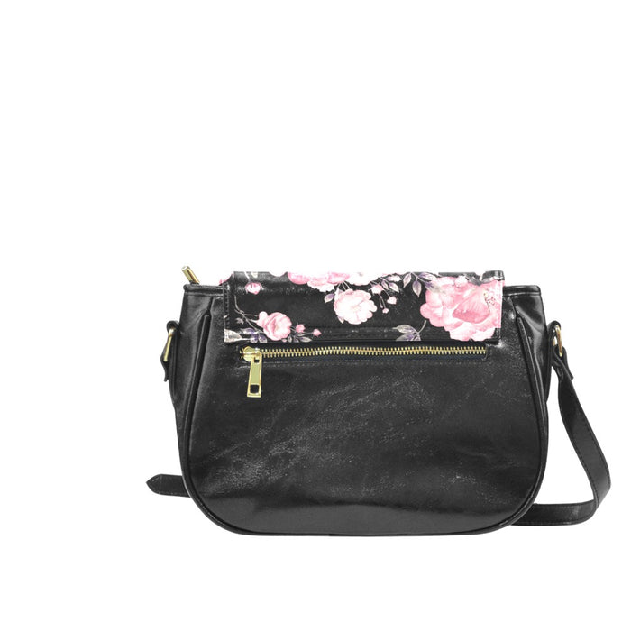 ETC Spring 17' Pink Peonies PU Leather Saddle Bag