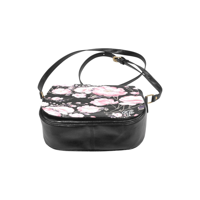 ETC Spring 17' Pink Peonies PU Leather Saddle Bag