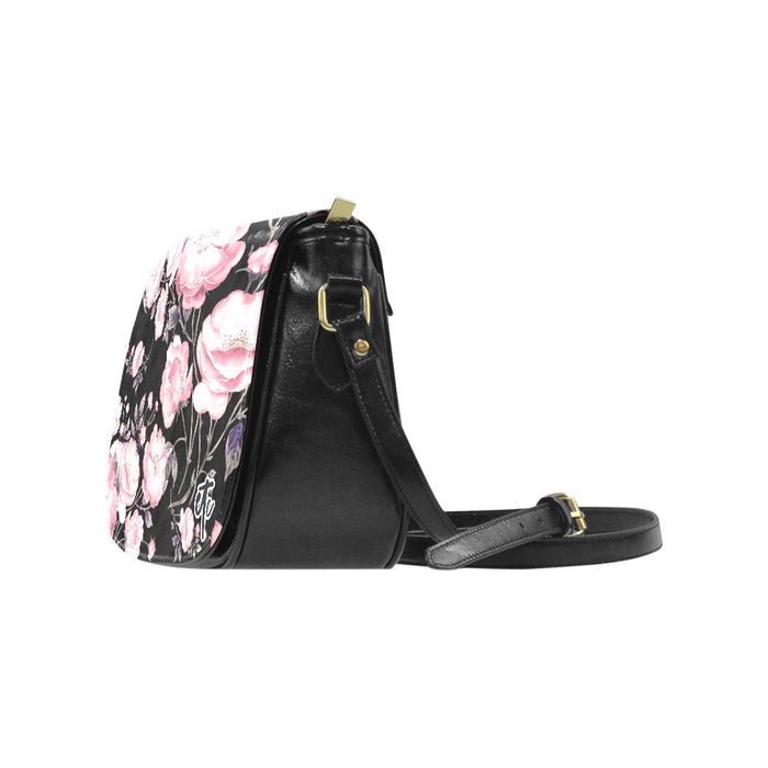 ETC Spring 17' Pink Peonies PU Leather Saddle Bag