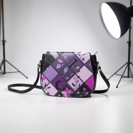 ETC Square Floral PU Leather Saddle Bag