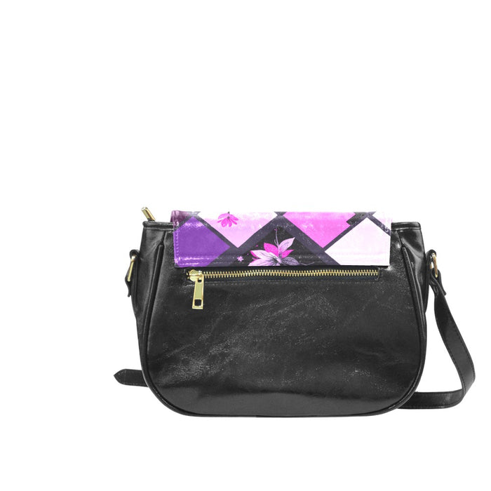 ETC Square Floral PU Leather Saddle Bag