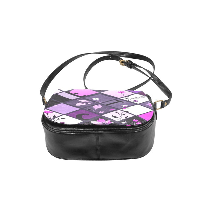 ETC Square Floral PU Leather Saddle Bag