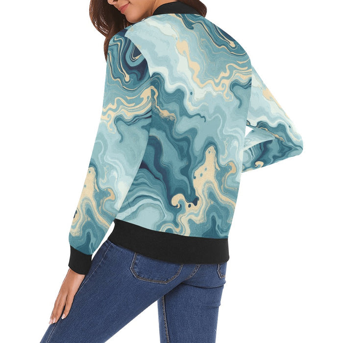 ETC Teal Marble Bomber Jacket