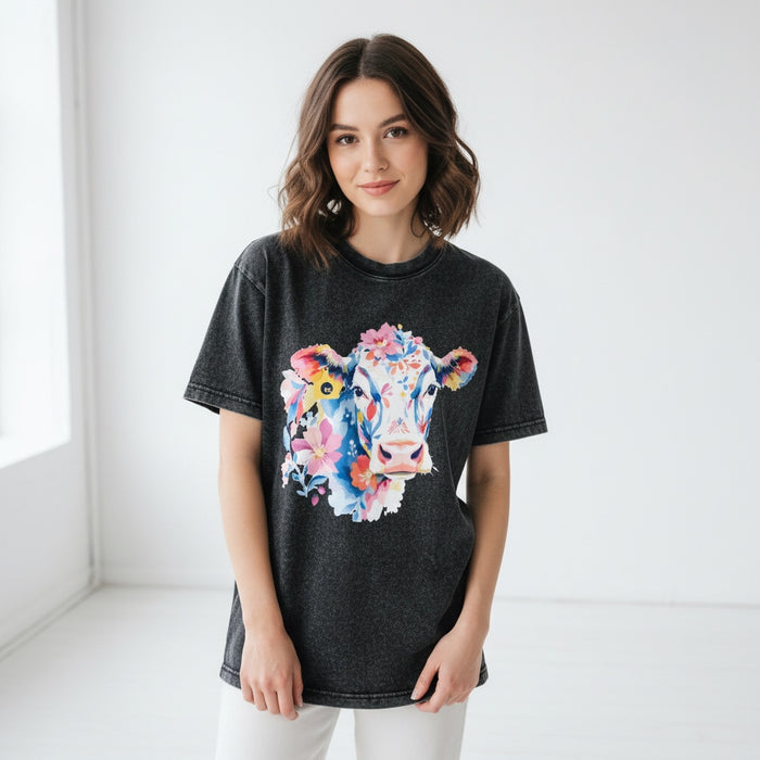 ETC Vintage Floral Cow Tee