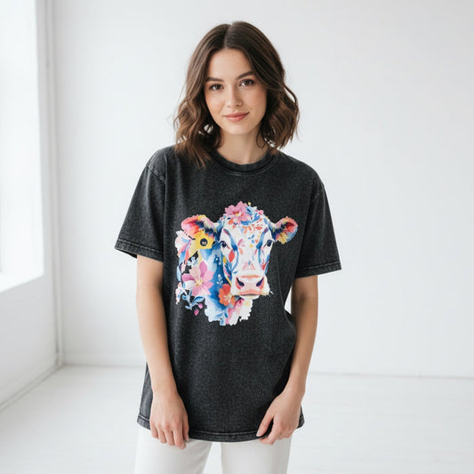 ETC Vintage Floral Cow Tee