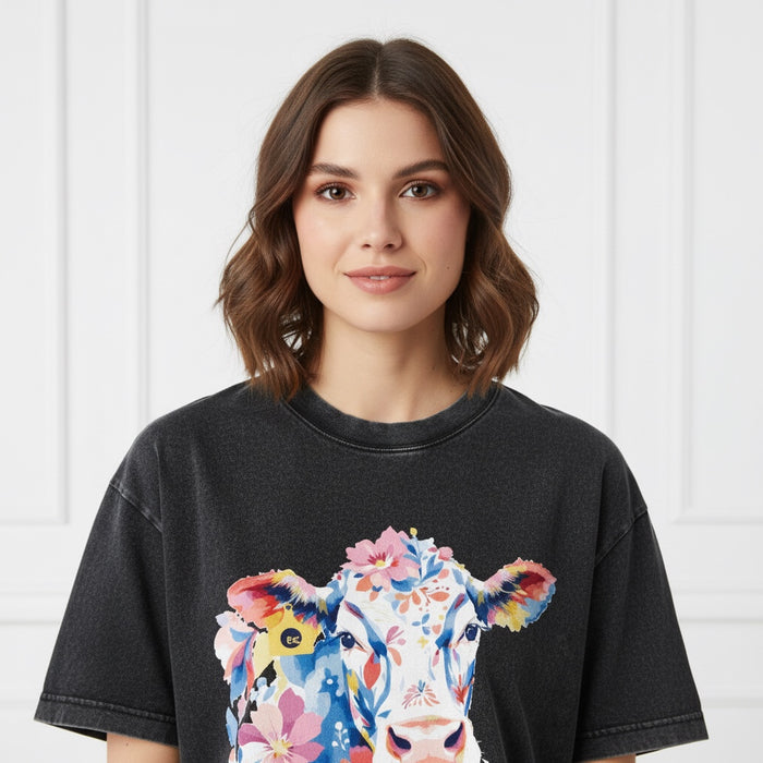 ETC Vintage Floral Cow Tee