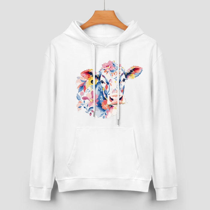 ETC White Floral Cow Cotton Hoodie