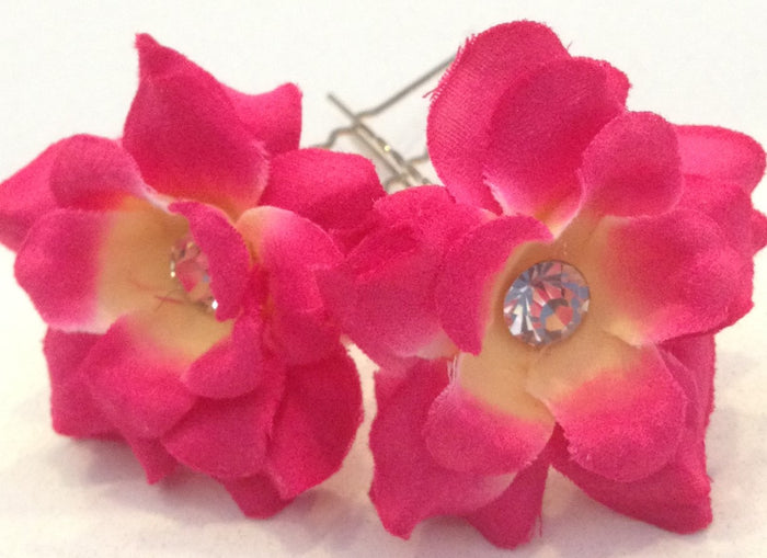 Fabric Flower Hairpins with Rhinestone