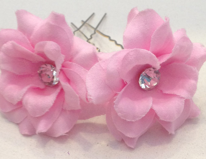 Fabric Flower Hairpins with Rhinestone