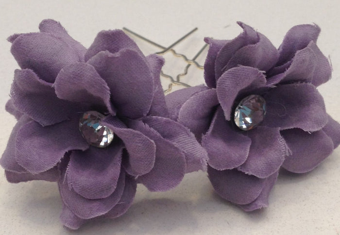 Fabric Flower Hairpins with Rhinestone