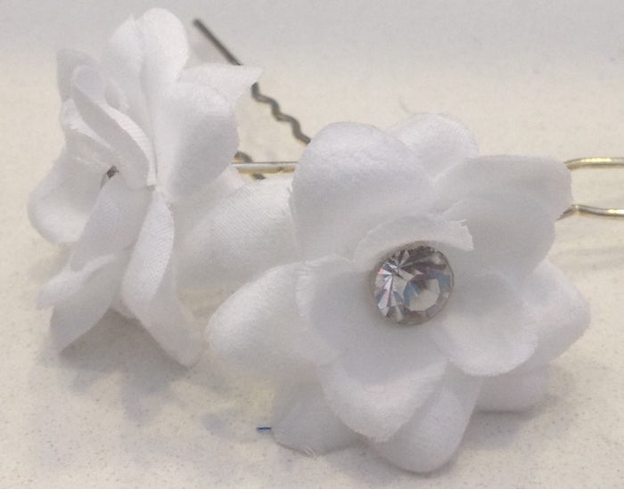 Fabric Flower Hairpins with Rhinestone