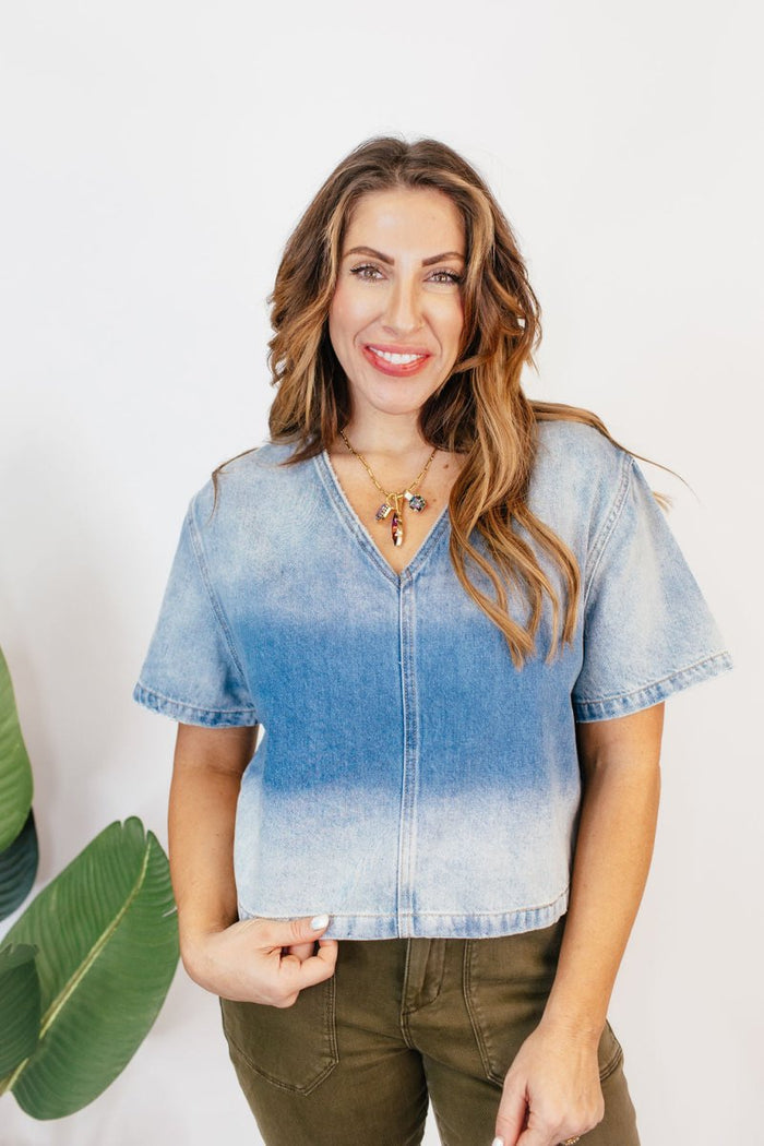 Faded in Style Denim Top - Macoma Boutique100 Short Sleeve