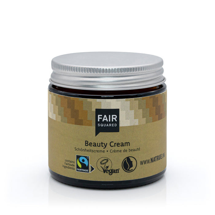 Glass jar of Fair Squared Beauty Cream with metal screwtop lid