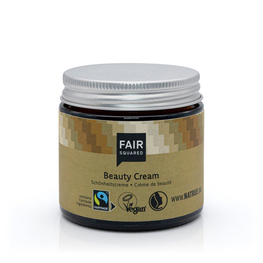 Glass jar of Fair Squared Beauty Cream with metal screwtop lid