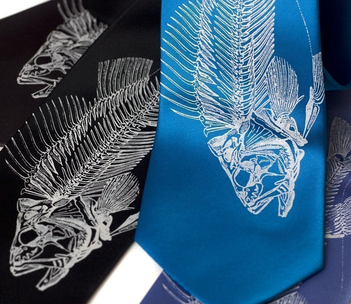 Fishbone Necktie. White on electric blue.