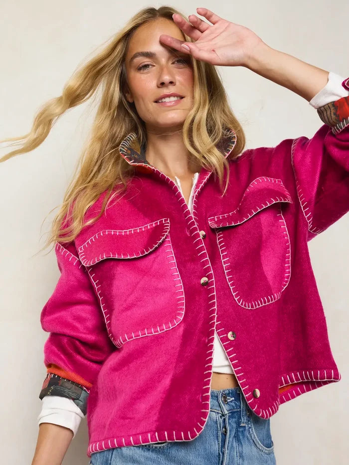 Flannel Oversized Jacket - Fuchsia-view 1