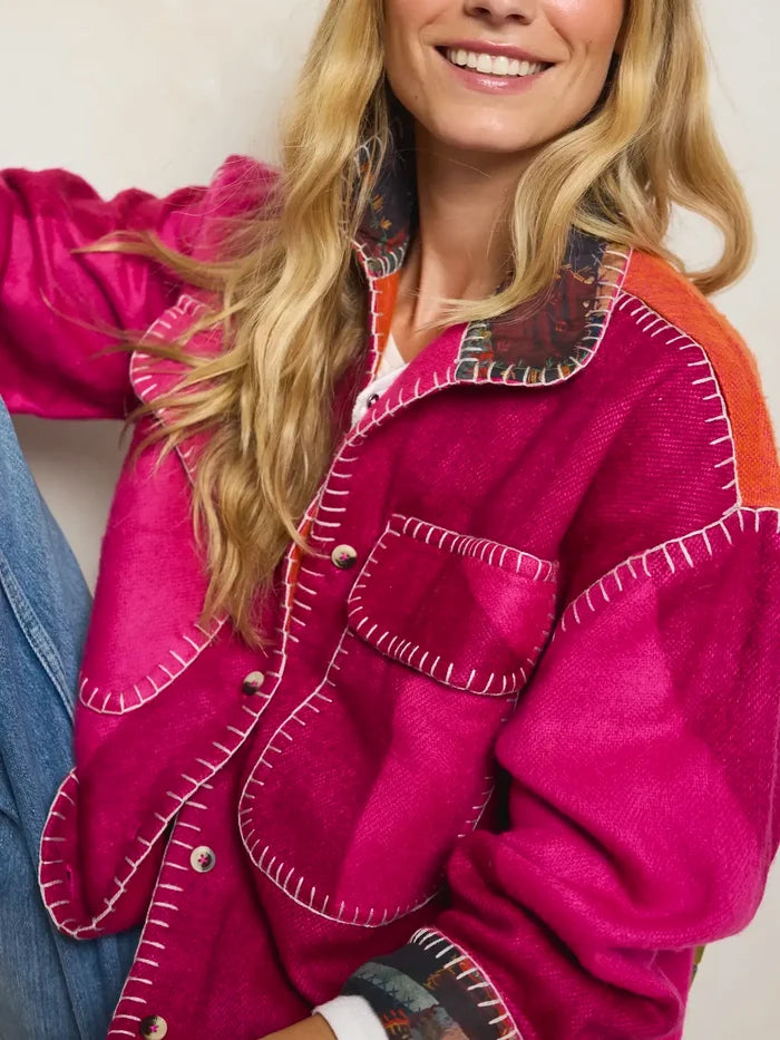 Flannel Oversized Jacket - Fuchsia-view 2