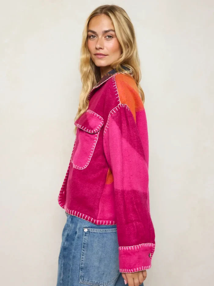 Flannel Oversized Jacket - Fuchsia-view 3