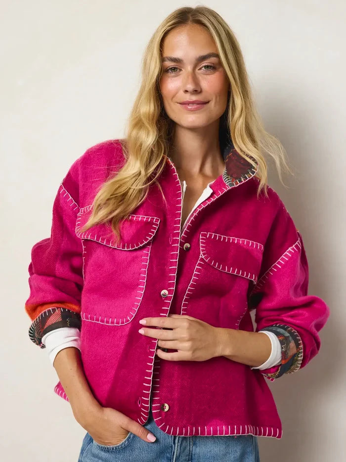 Flannel Oversized Jacket - Fuchsia-view 4