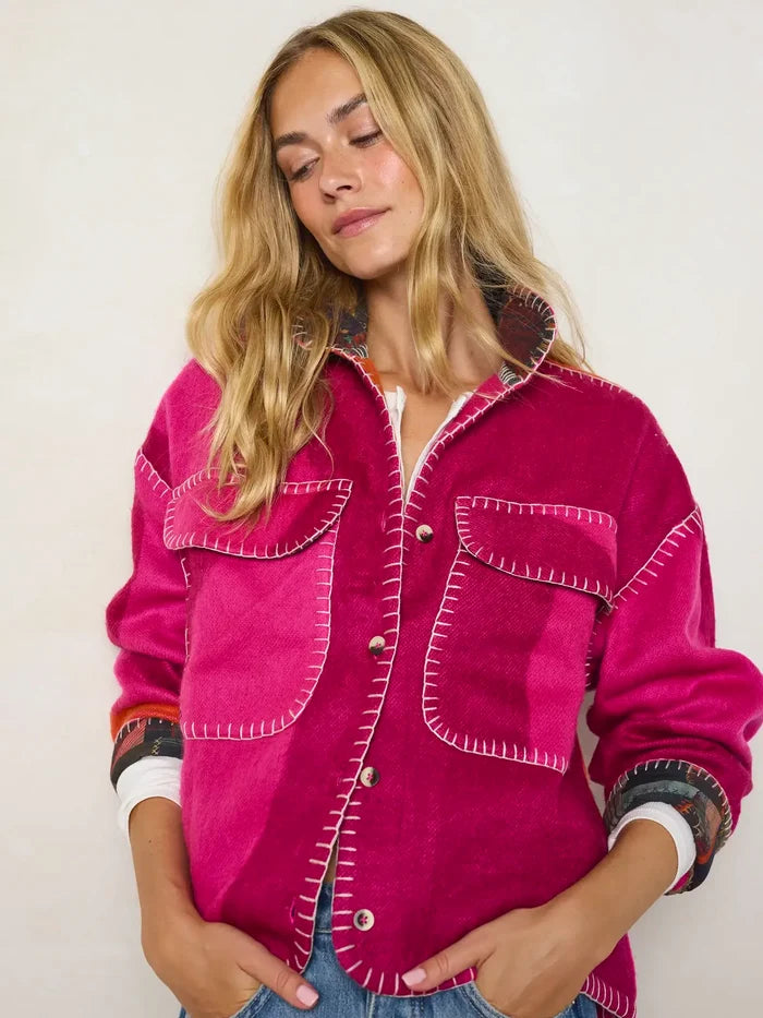 Flannel Oversized Jacket - Fuchsia-view 5