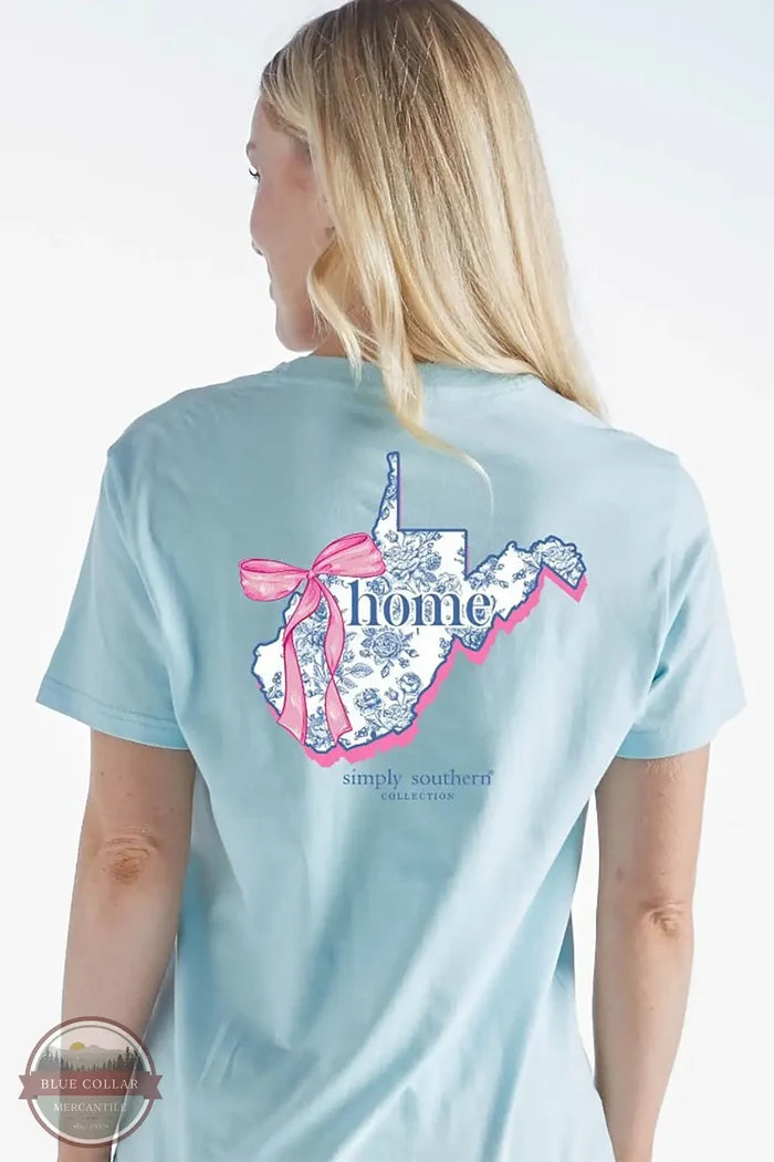 Simply Southern SS-HOME-WV-ICE Floral West Virginia With Pink Bow in Light Blue, model