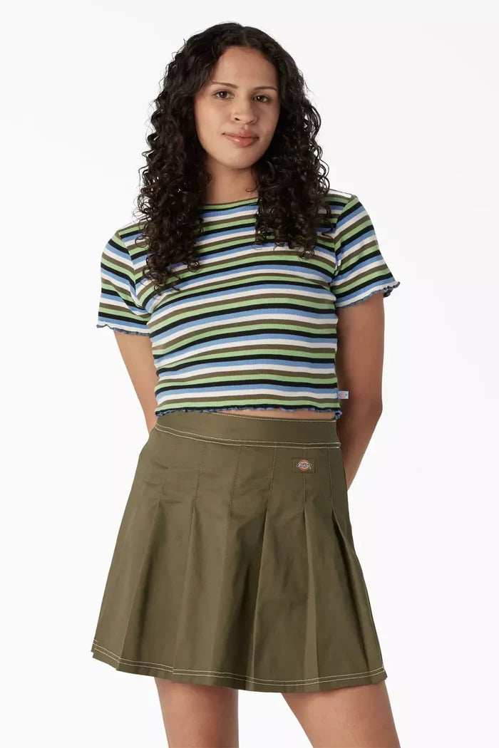 Dickies FSR51 Striped Cropped Baby T-Shirt Mint Military Explorer Front View. This item is available in multiple colors.