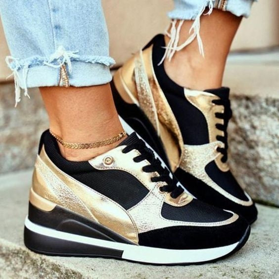 Air Sneakers | Nooit meer pijnlijke voeten in de kleur Zwart/Goud voor dames in stijl geschikt voor alle seizoenen.