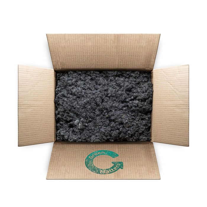 Woolch mulch in cardboard box. Eco-friendly.