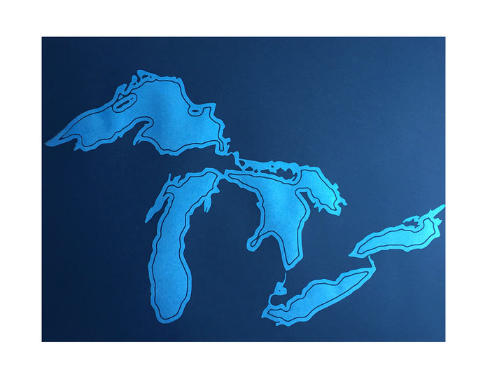 Great Lakes Poster, screen printed art print, Cyberoptix