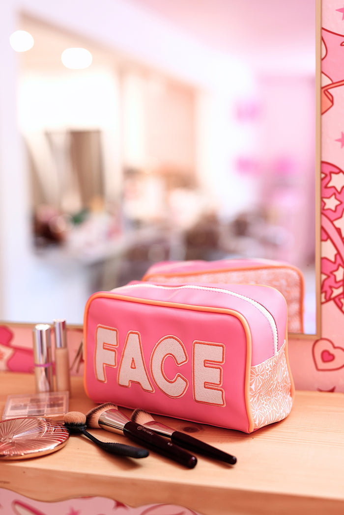 Handle Cosmetic Bag - FACE  (Pink/Orange/Cream)