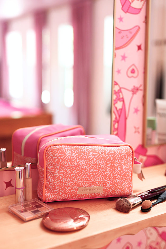 Handle Cosmetic Bag - FACE  (Pink/Orange/Cream)