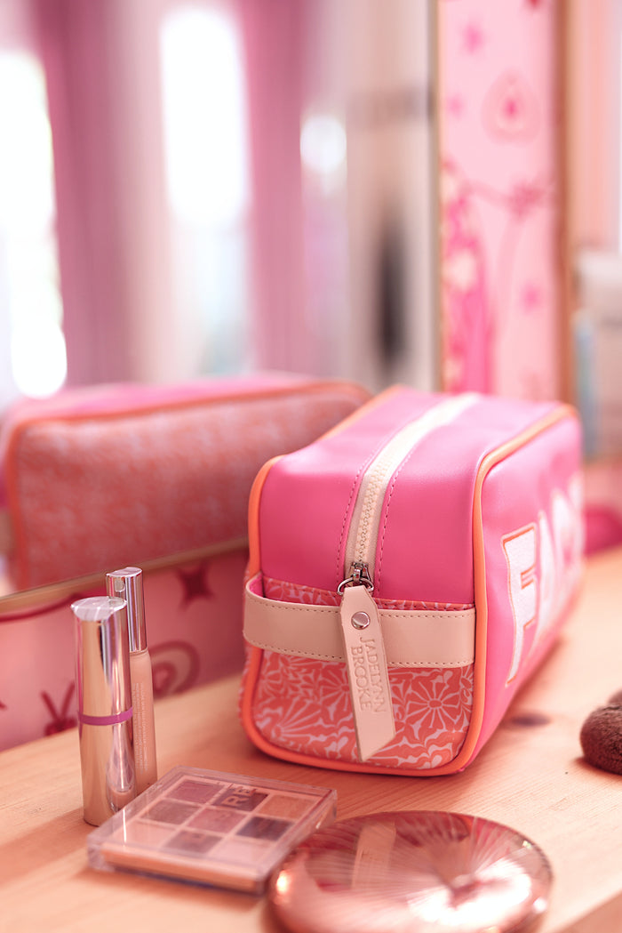 Handle Cosmetic Bag - FACE  (Pink/Orange/Cream)