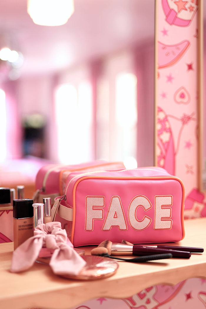 Handle Cosmetic Bag - FACE  (Pink/Orange/Cream)