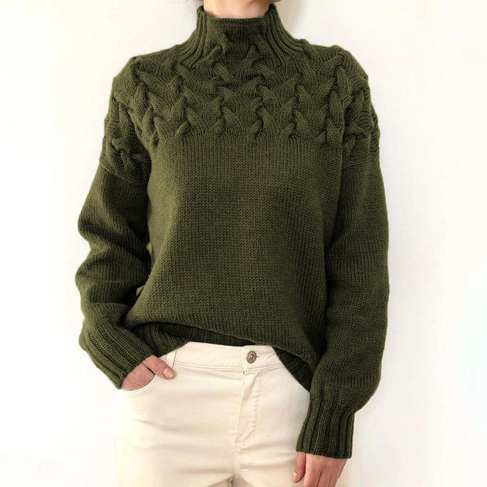 Arvelle | Women's Cable Knit Turtleneck Sweater - Blue - Image 4