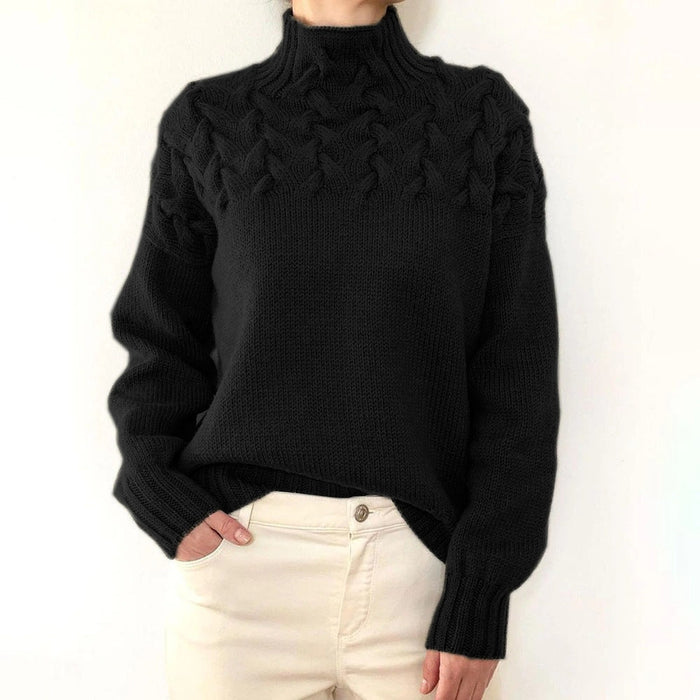Arvelle | Women's Cable Knit Turtleneck Sweater - Blue - Image 8